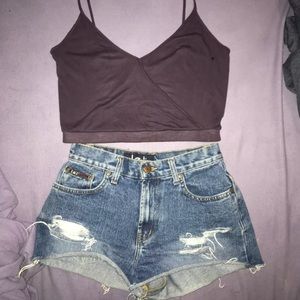 Wrap tank and jean shorts set